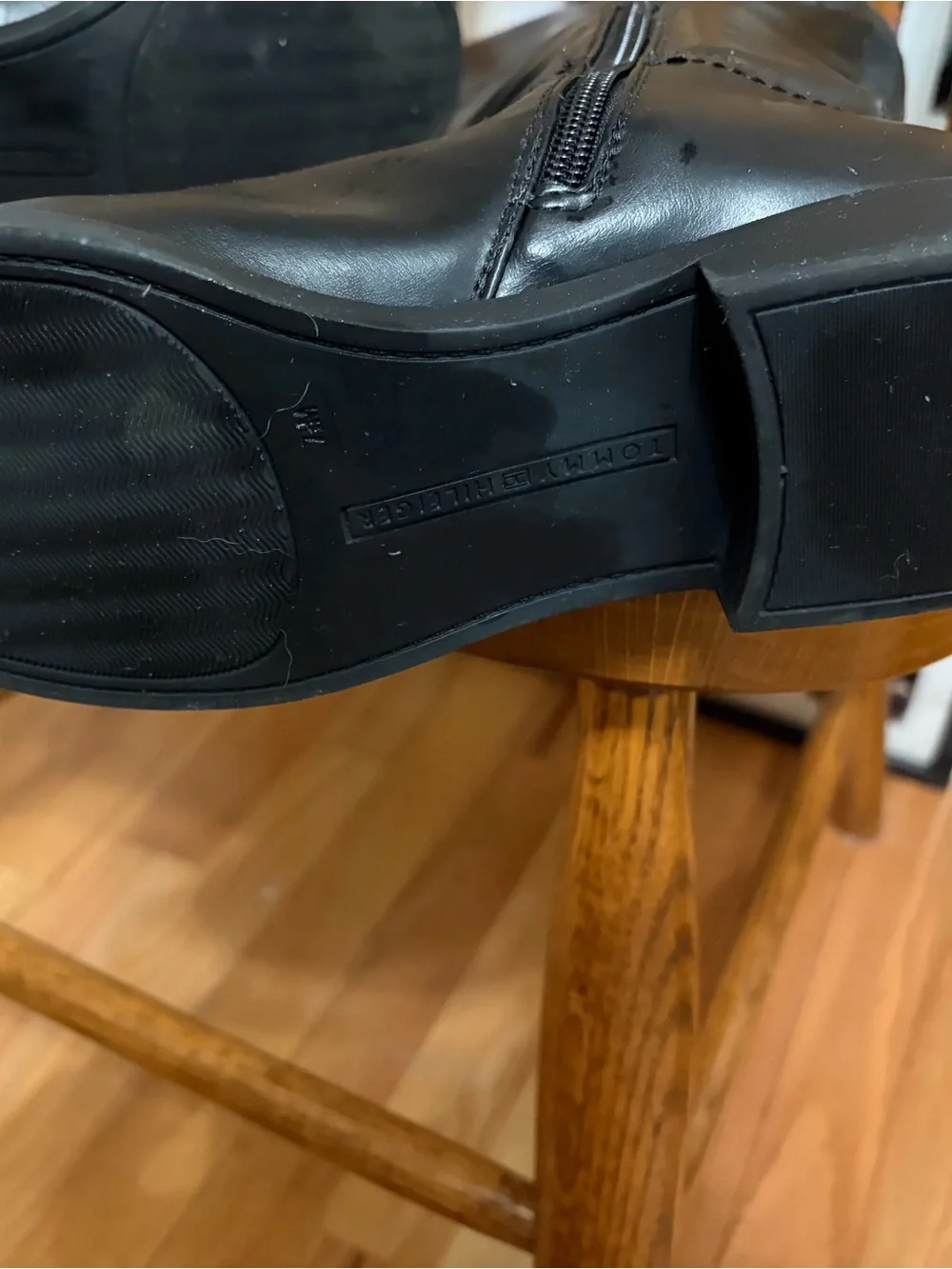 Tommy Hilfiger Black Leather Ankle Booties with Gold Accent